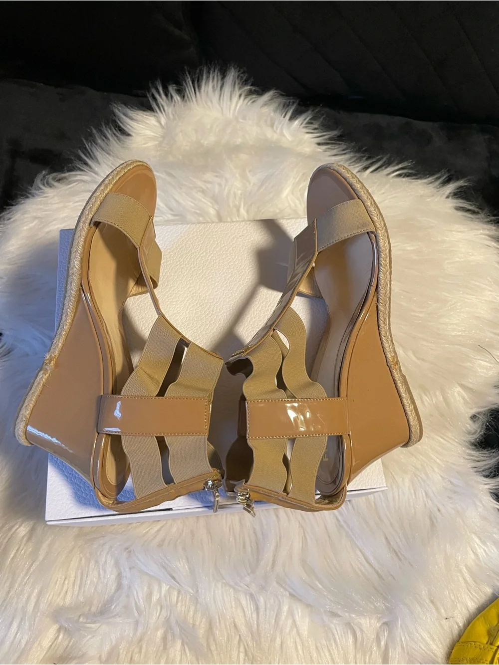 Fendi Beige Patent & Elastic Wedge Sandals Made in Italy 🇮🇹 Size 37.5